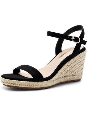 DREAM PAIRS Women's Black Espadrilles Wedge Platform Sandals Open Toe Adjustable